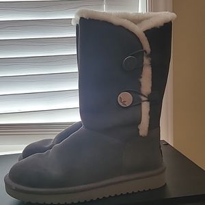 Koolaburra By Ugg Gray Suede Short Faux Fur Button Boots